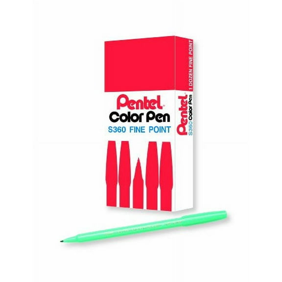 Pentel Arts Color Pen, Emerald Green, Box of 12 (S360-134)