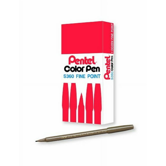 Pentel Arts Color Pen, Raw Umber, Box of 12 (S360-127)