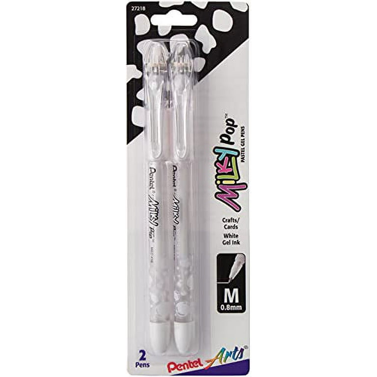Pentel Arts Milky Pop Pastel Gel Pen, 0.8mm Medium Line, White Ink, Pack of  2