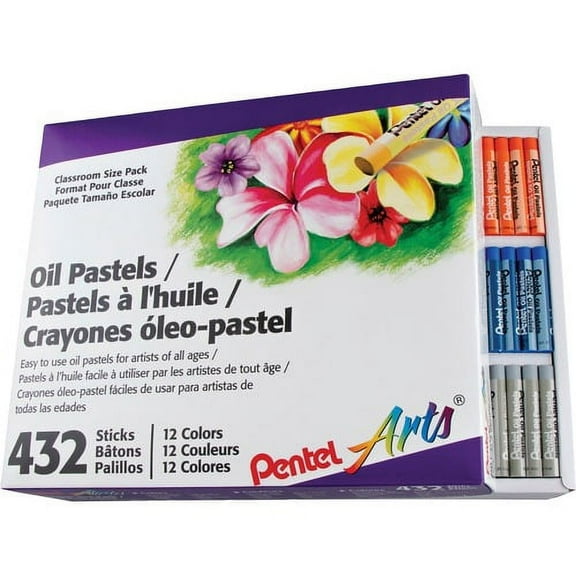 Pentel Arts Pentel Arts Oil Pastels - 2.4" Length - 0.4" Diameter - Black, Brown, Cobalt Blue, Gray, Green, Orange, White, Red, Pale Blue, Pale Orange, Lime Yellow, ... - 432 / | Bundle of 5 Boxes