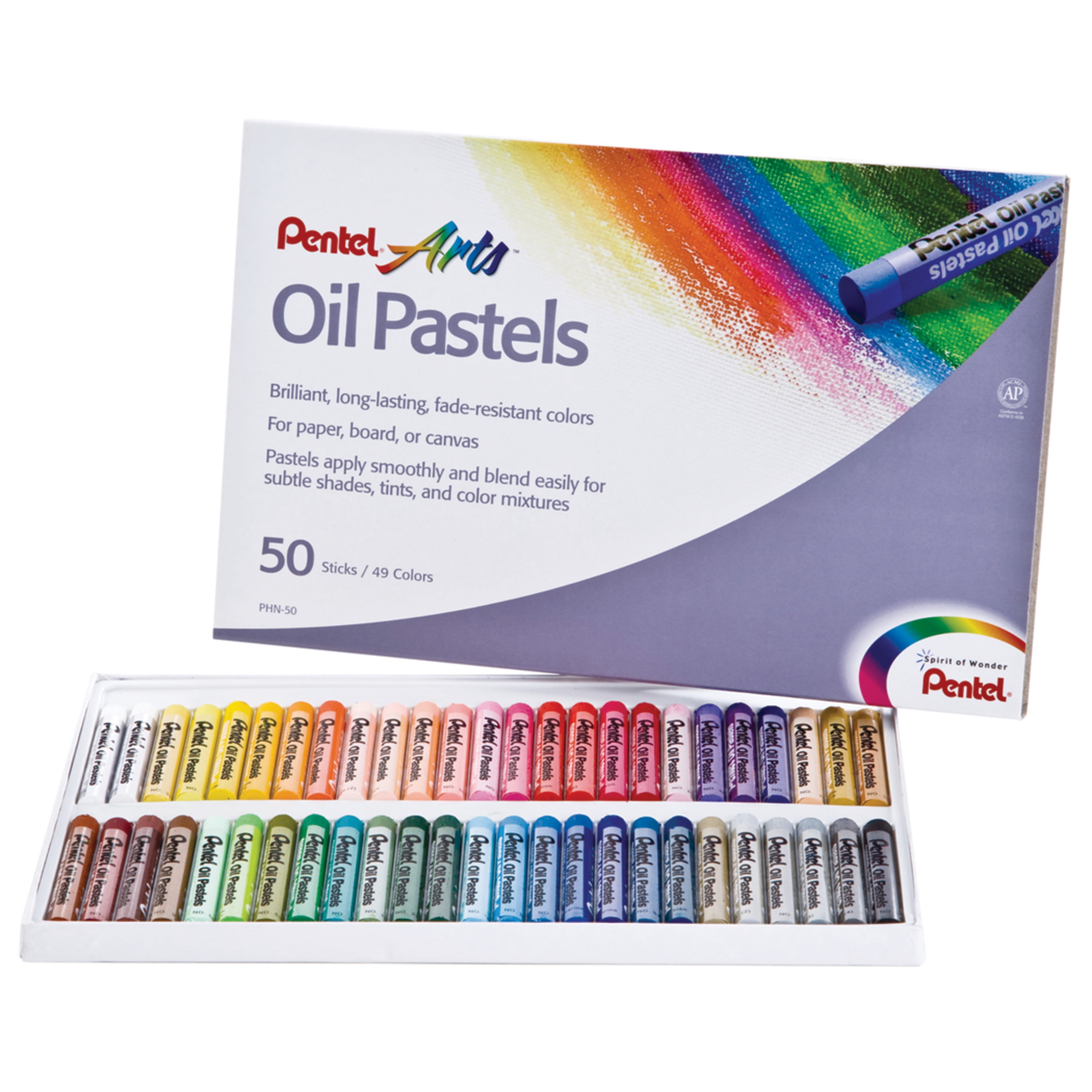 Pentel Arts Oil Pastels, Assorted Colors, Set of 50