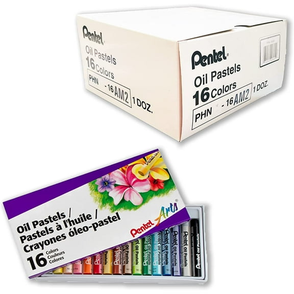 Pentel Arts Oil Pastels, Set of 16 Colors, 1 Dozen (12 Packs), Bulk / Classroom Pack (PHN-16AM)