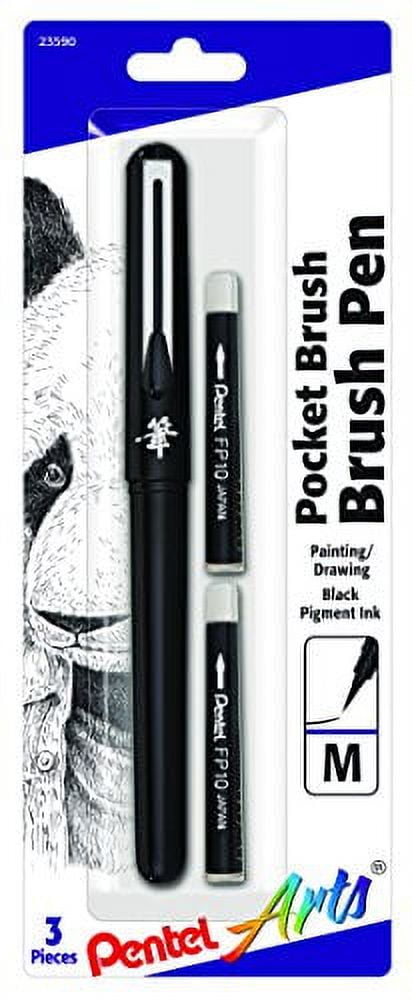 Pentel Pocket Brush Limited Edition – Zwarte Penseelstift Met 6 Extra Cartridges, Waterdichte Inkt
