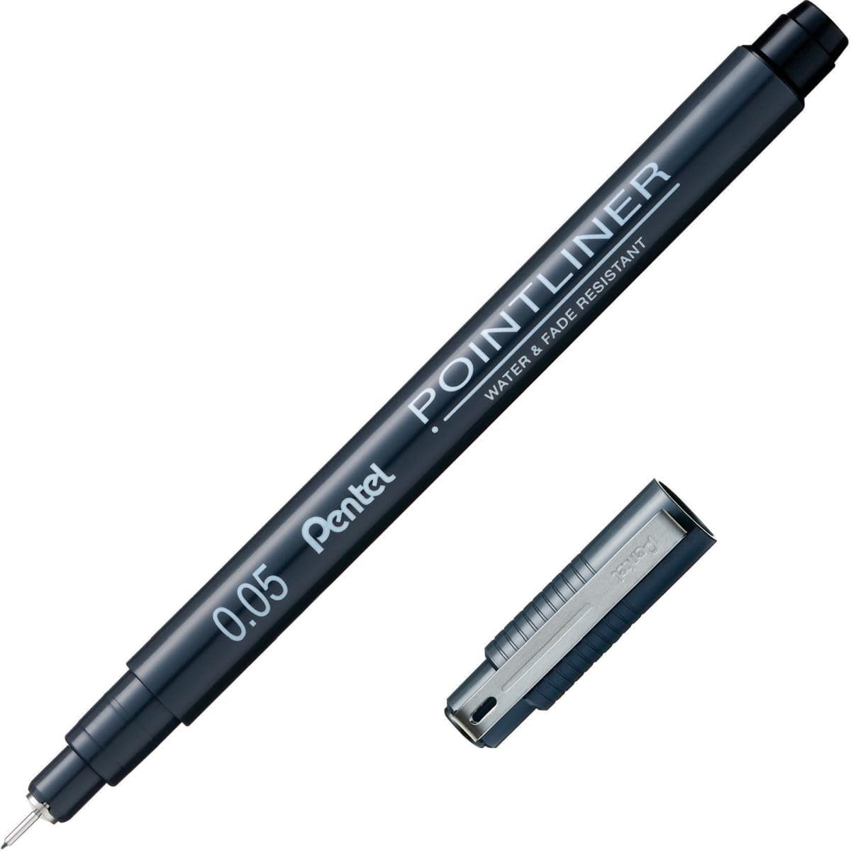 Pentel Arts Pointliner Drawing Pen, 0.05mm, Black Ink, Box of 12 Pens (S )