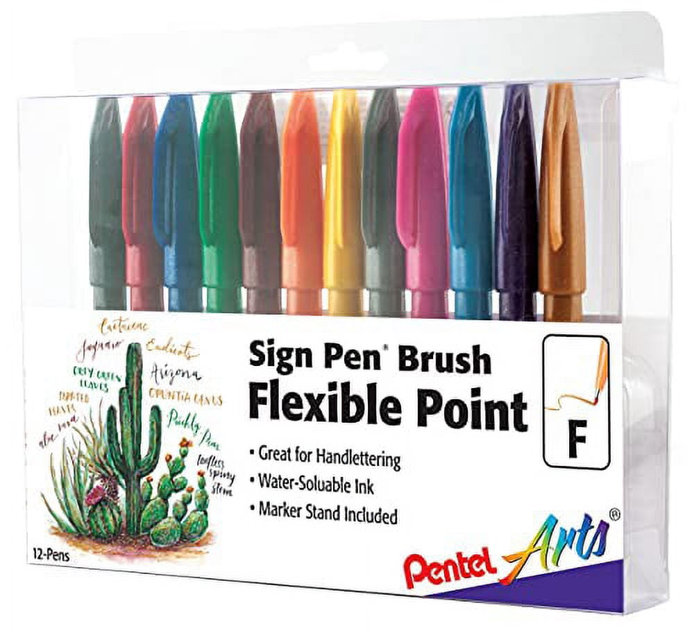 Pentel Arts Sign Pen Touch, Fude Brush Tip, 12 Assorted Colors in ...