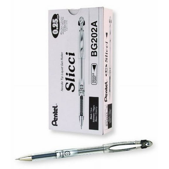 Pentel Arts Slicci 0.25 mm Extra Fine Gel Pen, Black Ink, Box of 12 (BG202-A)