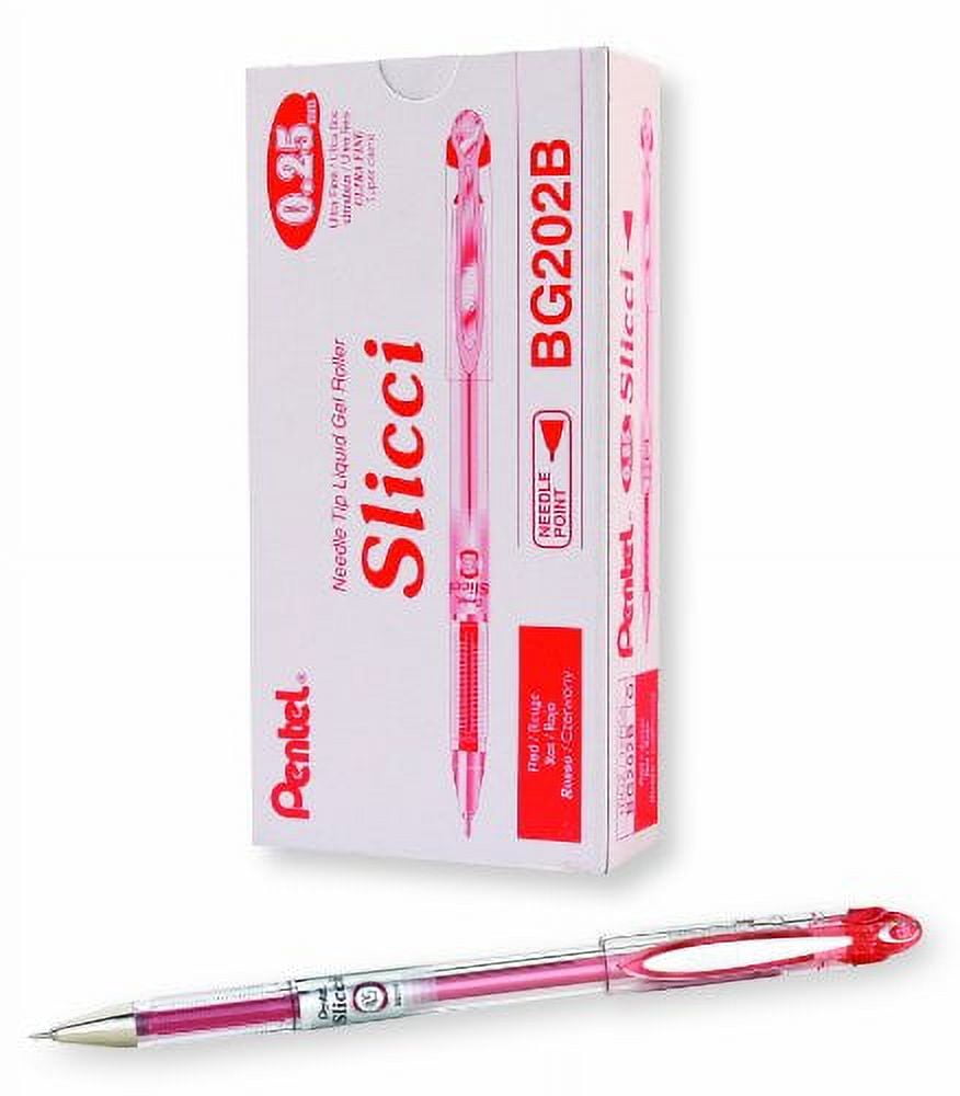 Pentel Arts Slicci 0.25 mm Extra Fine Gel Pen, Red Ink, Box of 12 (BG202-B)