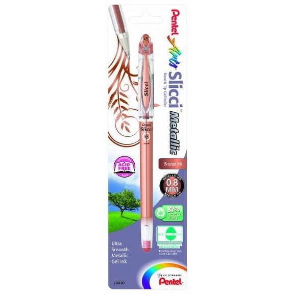 Pentel Arts Slicci Metallic 0.8 mm Needle Tip Gel Pen, Metallic Bronze Ink, 1 Pack (BG208BPME)