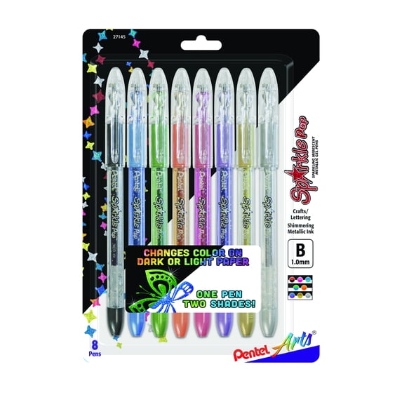 Pentel Arts Sparkle Pop Metallic Gel Pen, (1.0mm) Assorted Ink 8pk