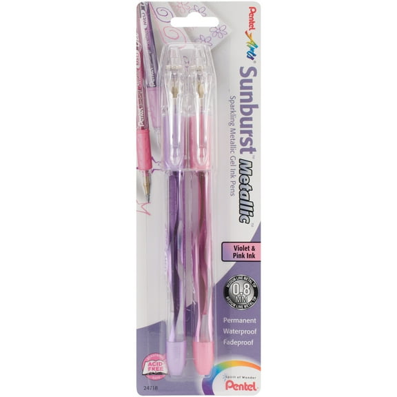 Pentel Arts Sunburst Metallic Gel Pen Medium Line Violet & Pink Ink 2-Pack
