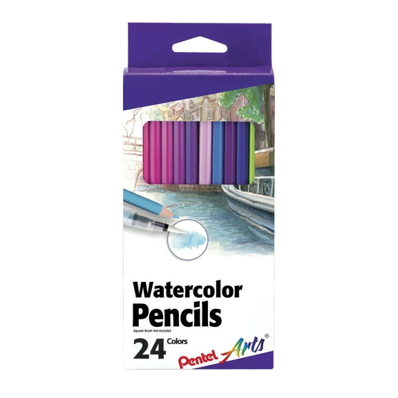 Pentel Arts Watercolor Pencils, Assorted Colors, Set of 24