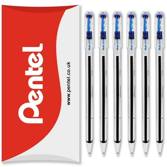 Pentel BK77 Superb Ballpoint Pens - 0.7mm Nib - Blue Ink - Pack of 6 in Pillow Packaging