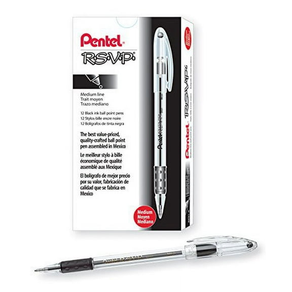 Pentel BK91A R.S.V.P. Stick Ballpoint Pen, 1mm, Trans Black Barrel, Black Ink (Pack of 12)