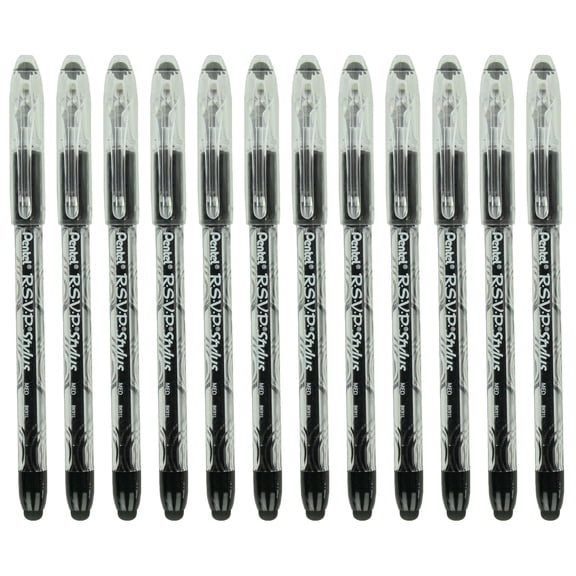 Pentel BK91L-A R.S.V.P. Black Medium Line Comfort Grip Ballpoint Pen (12-Pack)