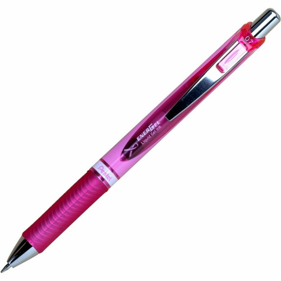 Pentel Retractable Gel Roller, (0.7mm) Metal Tip, Pink Ribbon Barrel, Black Ink