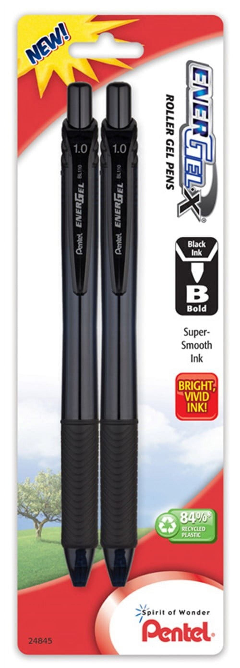 Pentel Bl110bp2a 1.0 Bold Black Energelx Roller Gel Pen 2 Pack