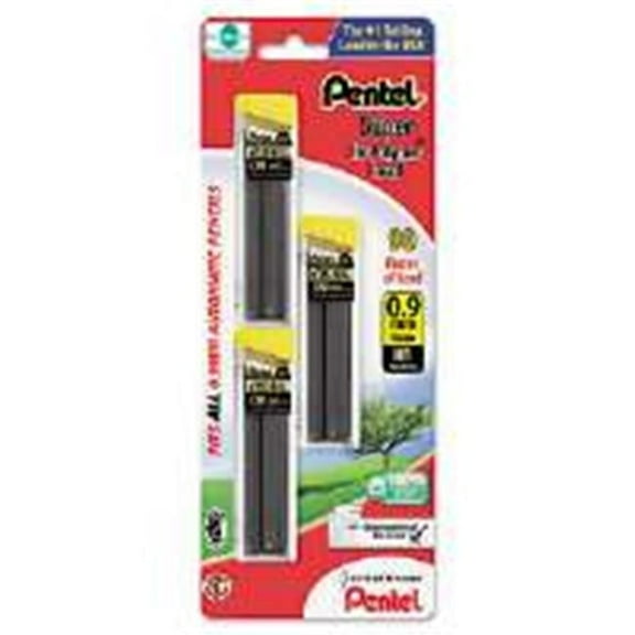 Pentel C29BPHB3 Super Hi-Polymer Lead Refills, 0.9 Mm, Hb, Black, 3 Tubes Of 30, 90 Pack