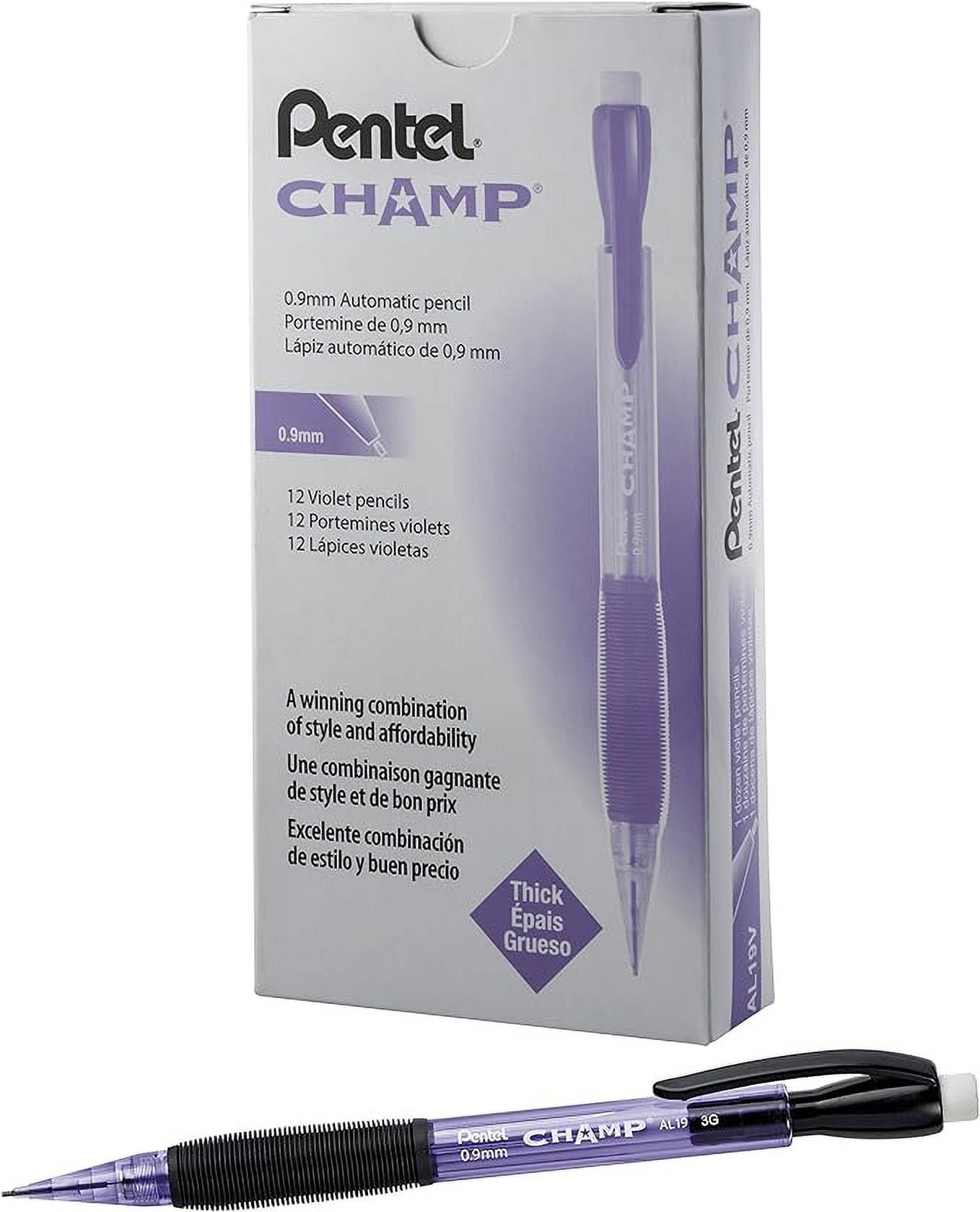Pentel CHAMP Mechanical Pencil, (0.9mm), Tinted Violet Barrel, 12 pack