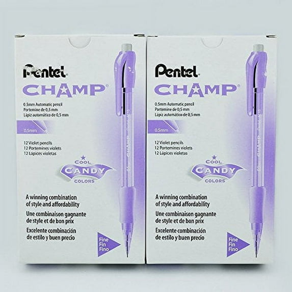Pentel Champ Mechanical Pencil, Violet, .5mm (2 Boxes of 12, 24 total)
