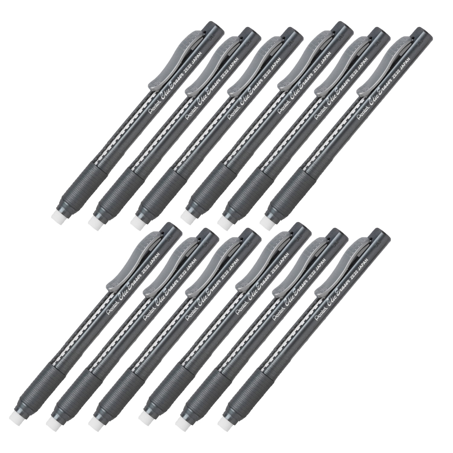 Pentel Clic Eraser Grip, Black Barrel, Pack of 12