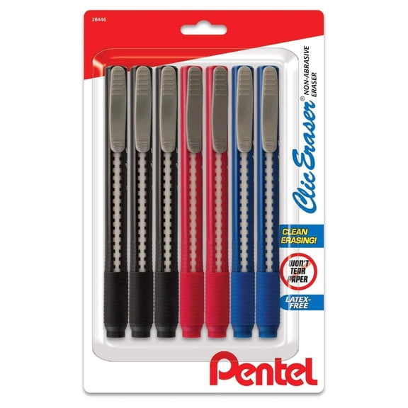Pentel Clic Eraser Grip Retractable Eraser with Grip Office Barrel Colors 7-Pk