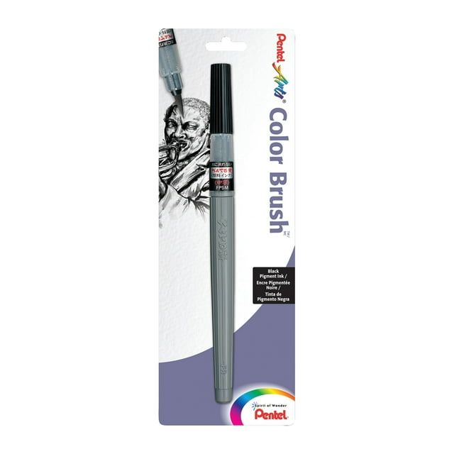 Pentel Color Brush Pen – Black Refillable Watercolor Brush For Drawing & Sketching