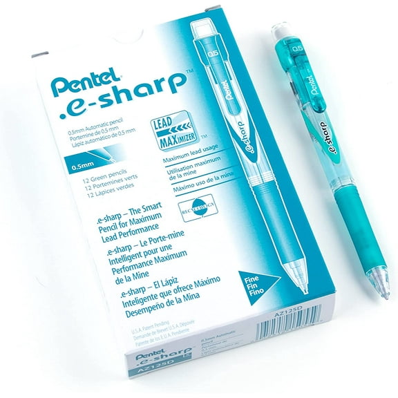 Pentel E-Sharp Automatic Pencil, 0.5mm, Green Accents, Box of 12 (AZ125D)