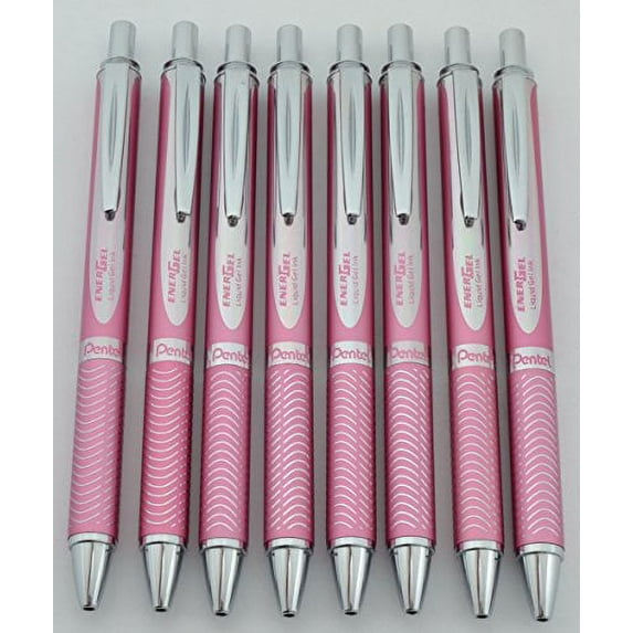 Pentel EnerGel Alloy RT - .7mm Metal Tip, Black Ink, Pink Barrel (Lot of 8)
