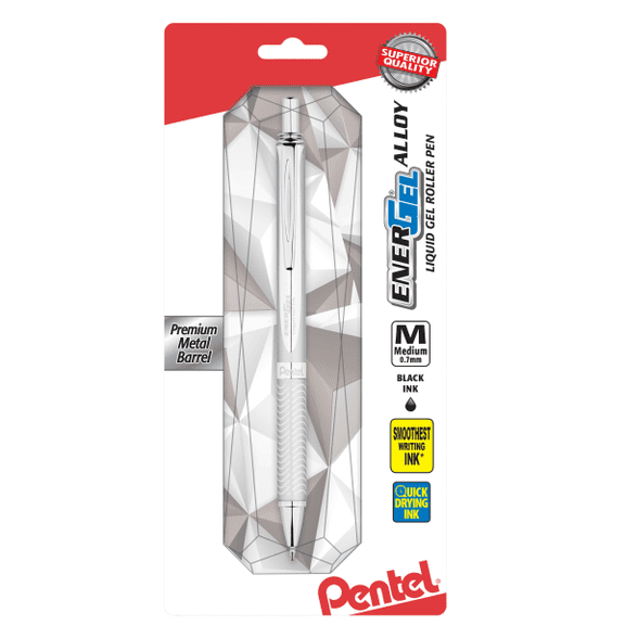 Pentel EnerGel Alloy RT Gel Pen, Medium Metal Tip, Silver Barrel, Black Ink, 1 Each (BL407BP)