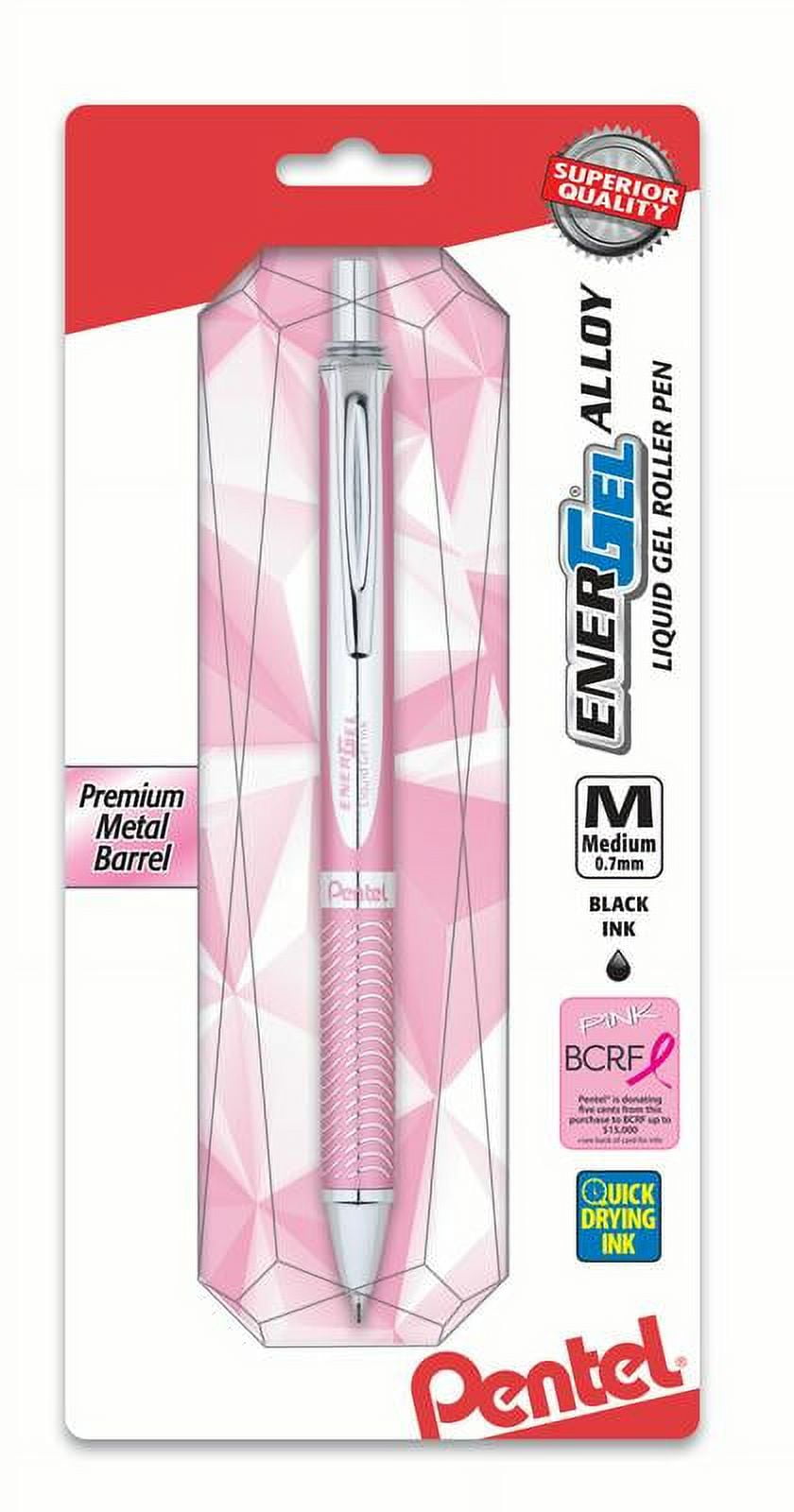 Pentel EnerGel Alloy Retractable Gel Pens - Medium Pen Point - 0.7 mm Pen Point Size - Refillable - Retractable - Black Gel-based Ink - Metallic Pink Aluminum Alloy Barrel - Stainl | Bundle of 5