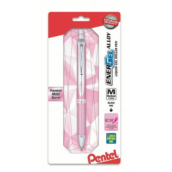 Pentel EnerGel Alloy Retractable Gel Pens - Medium Pen Point - 0.7 mm Pen Point Size - Refillable - Retractable - Black Gel-based Ink - Metallic Pink Aluminum Alloy Barrel - Stainl | Bundle of 5