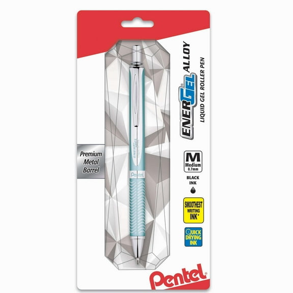 Pentel EnerGel Alloy Retractable Premium Liquid Gel Pen, (0.7mm) Aquamarine Barrel, Black Ink 1-Pk