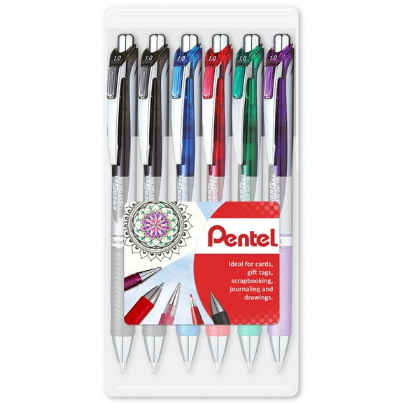 Pentel EnerGel BL80 - Retractable Liquid Gel Ink Pen - 1.0mm - 54% Recycled - Clam Pack Gift Set of 6