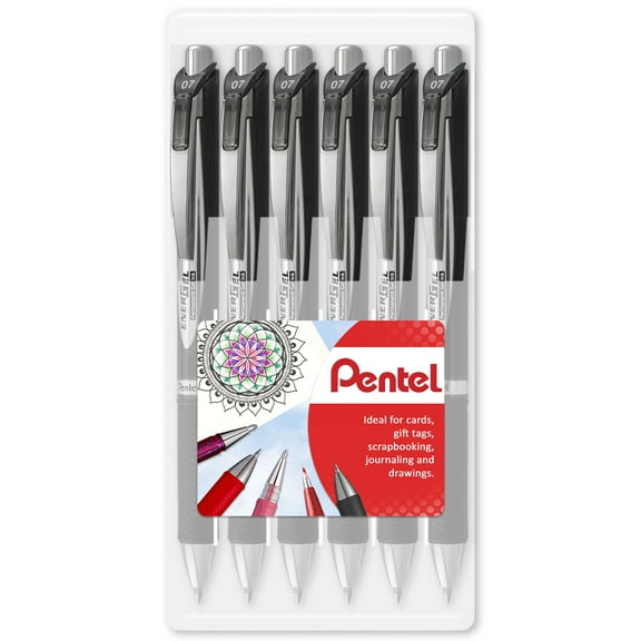 Pentel EnerGel BLP77 Permanent Gel Ink Retractable Roller Pen - 0.7mm - Black - Wallet of 6