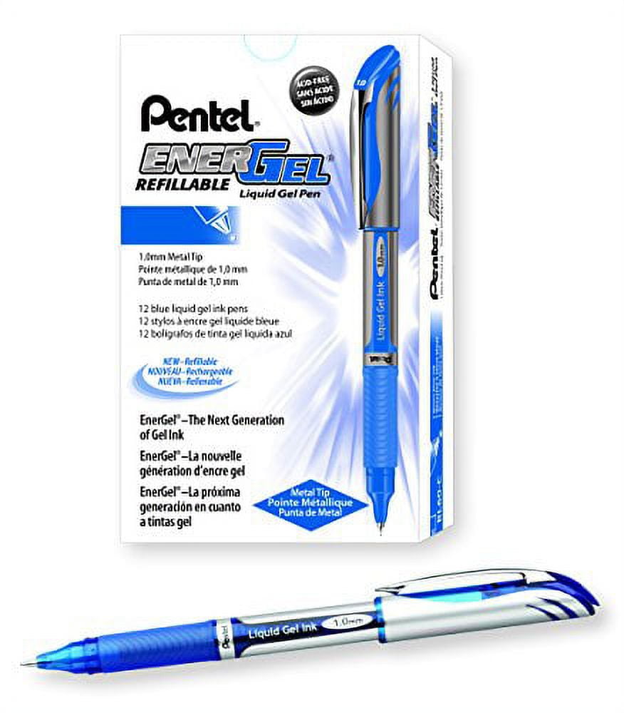 Pentel EnerGel Deluxe Liquid Gel Pen, Bold Line, Metal Tip, Blue Ink, Box of 12 (BL60-C)