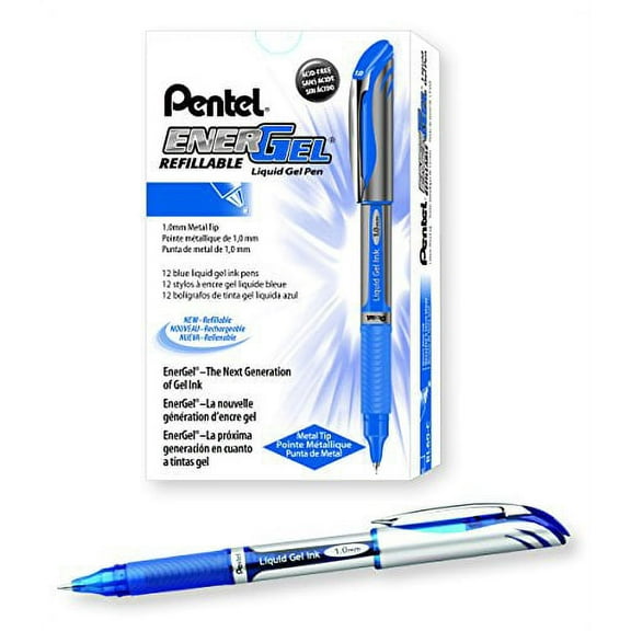 Pentel EnerGel Deluxe Liquid Gel Pen, Bold Line, Metal Tip, Blue Ink, Box of 12 (BL60-C)