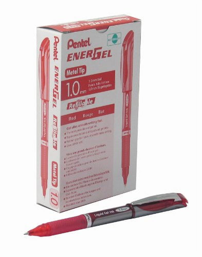 Pentel EnerGel Deluxe Liquid Gel Pen, Bold Line, Metal Tip, Red Ink, Box of 12 (BL60-B)