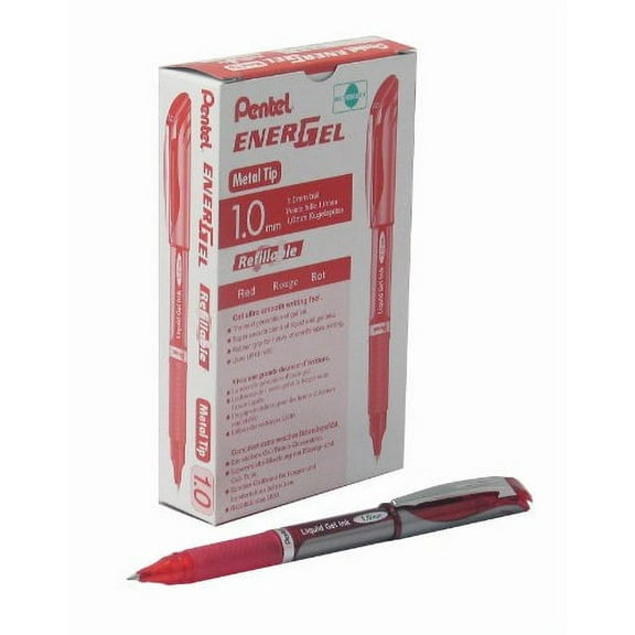 Pentel EnerGel Deluxe Liquid Gel Pen, Bold Line, Metal Tip, Red Ink, Box of 12 (BL60-B)