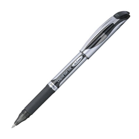 Pentel® EnerGel Deluxe Liquid Gel Pen, Medium Point, 0.7 mm, Silver Barrel, Black Ink