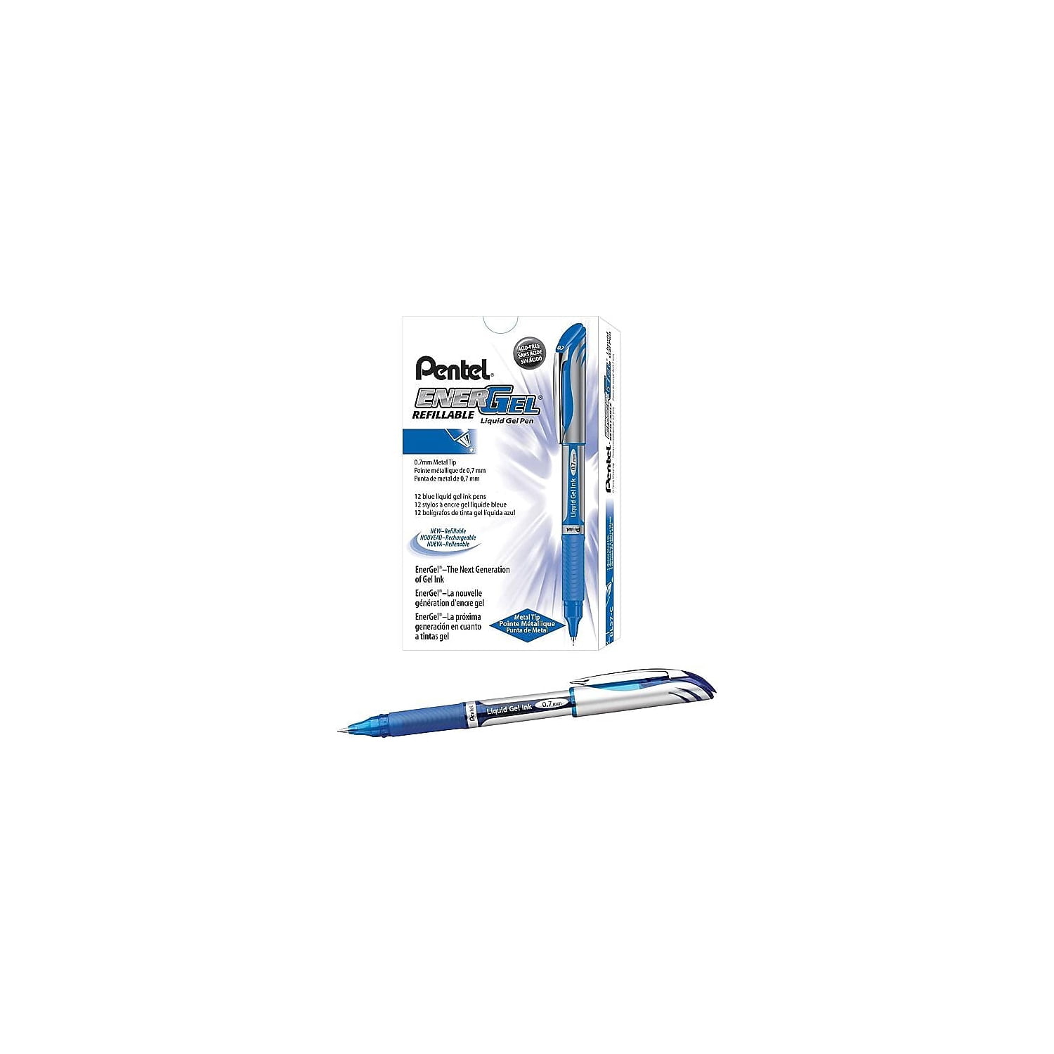 Pentel EnerGel Deluxe Liquid Gel Pens, Metal Tip, Medium Point, Blue, 12 Count
