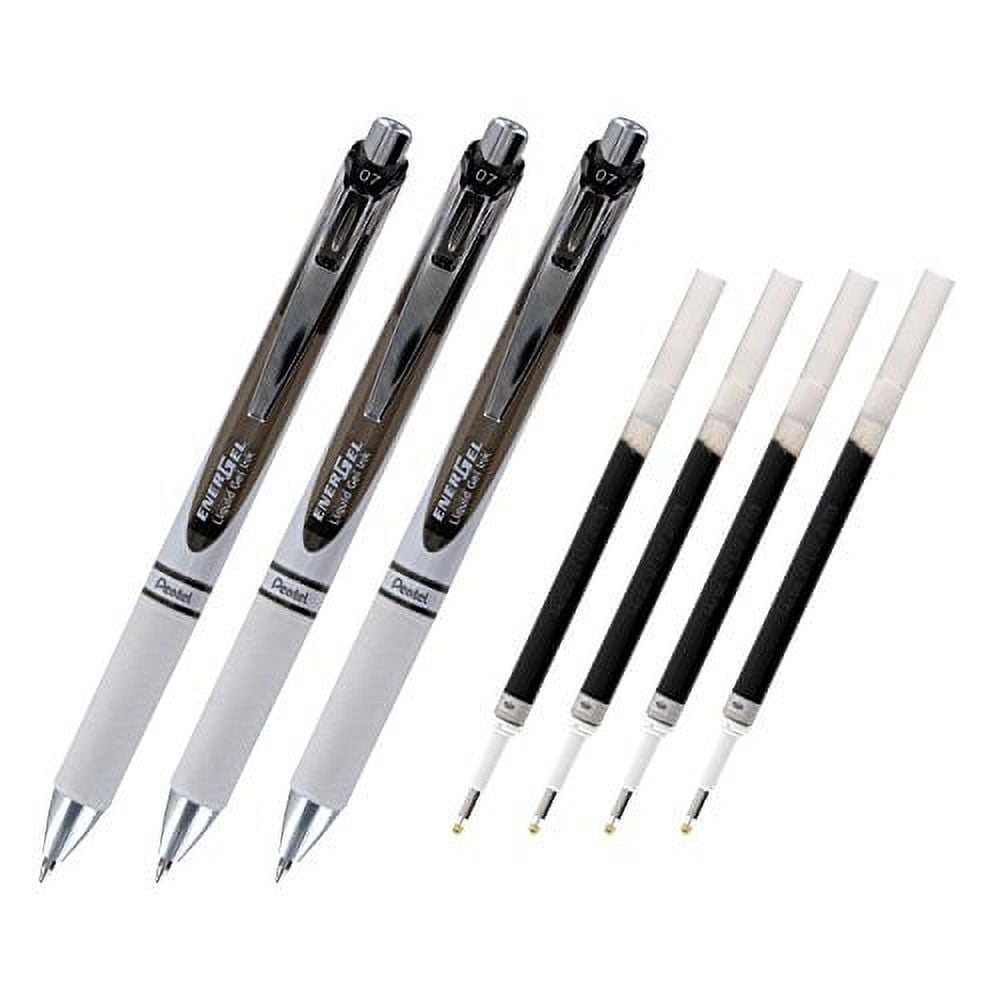 Pentel EnerGel Deluxe Pearl RTX Liquid Gel Ink Pen Set Kit, Pack of 3 with 4 Refills (Pearl Black - 0.7mm)