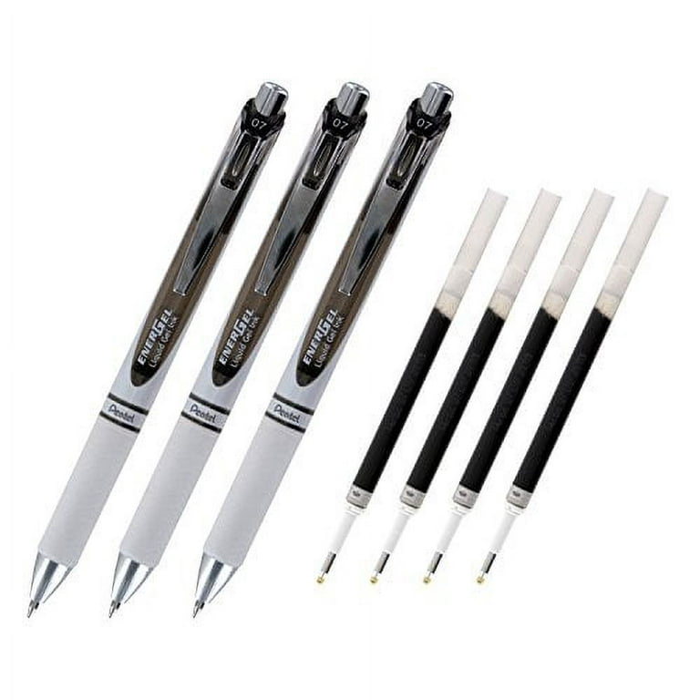 Pentel EnerGel Deluxe Pearl RTX Liquid Gel Ink Pen Set Kit, Pack of 3 with 4 Refills (pearl Black - 0.7mm)
