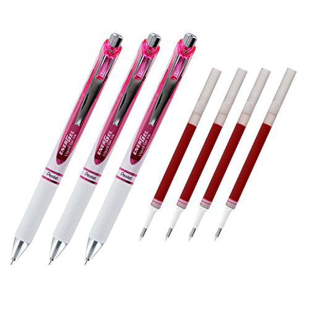 Pentel EnerGel Deluxe Pearl RTX Liquid Gel Ink Pen Set Kit, Pack of 3 with 4 Refills (Pearl Pink - 0.7mm)