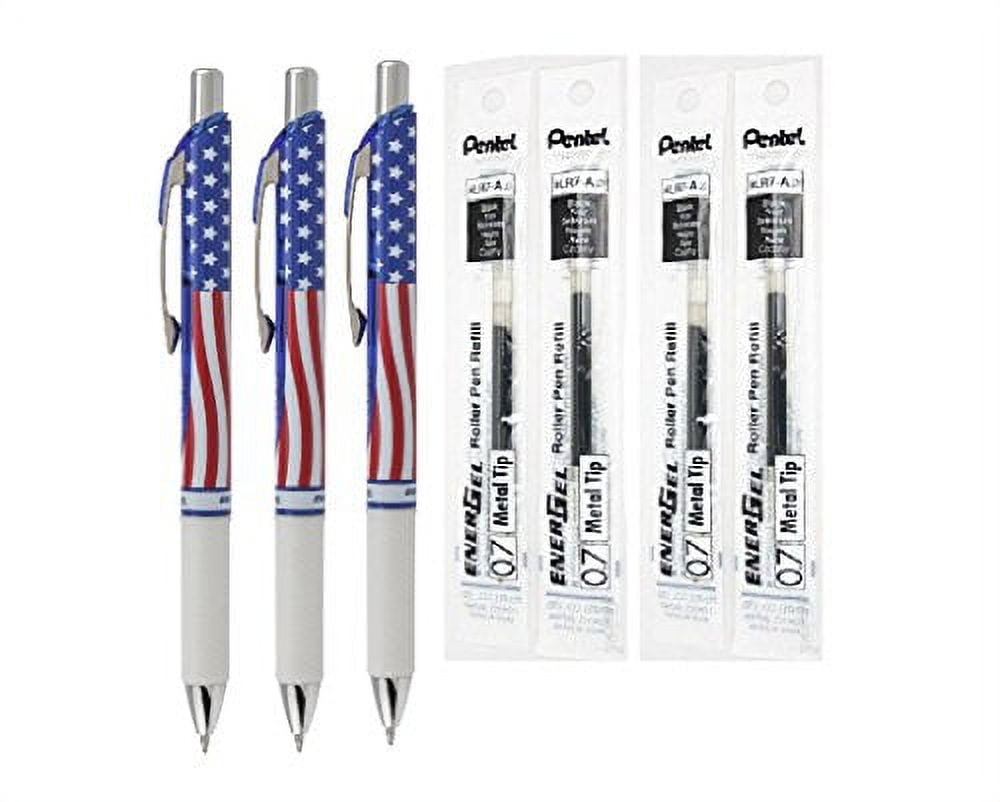 Pentel EnerGel Deluxe RTX Liquid Gel Ink Pen Set Kit, Stars & Stripes, Pack  of 3 with 4 Refills (Black - 0.7mm) 