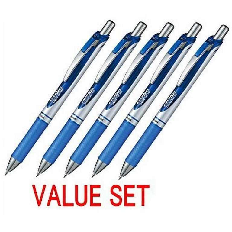 Pentel EnerGel Deluxe RTX Retractable Liquid Gel Pen,0.7mm, Fine Line,  Metal Tip, Blue Ink-Value set of 5 