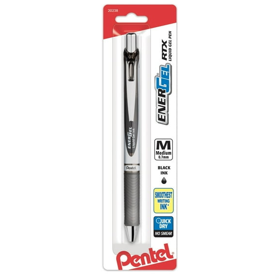 Pentel EnerGel Deluxe RTX Retractable Liquid Gel Pen, (0.7mm), Metal Tip, Black Ink, 1 Pack (BL77BPA)