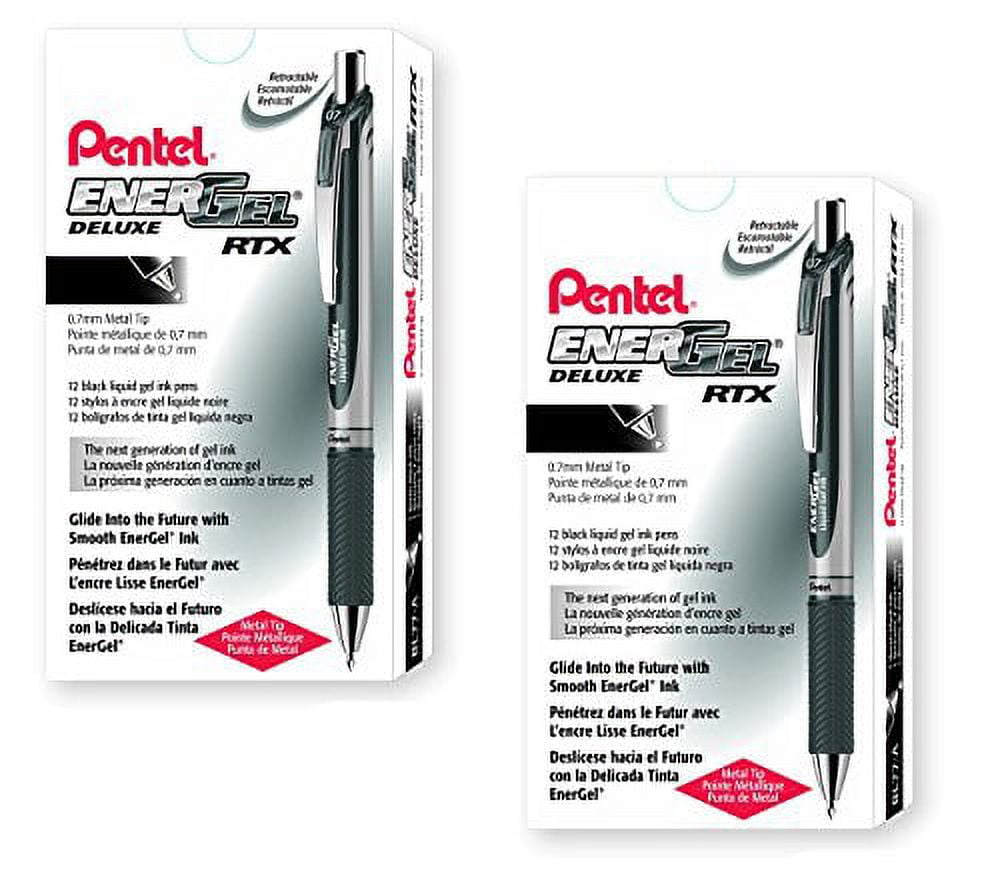Pentel EnerGel Deluxe RTX Retractable Liquid Gel Pen, Med Black 2DOZEN (BLN77-A)