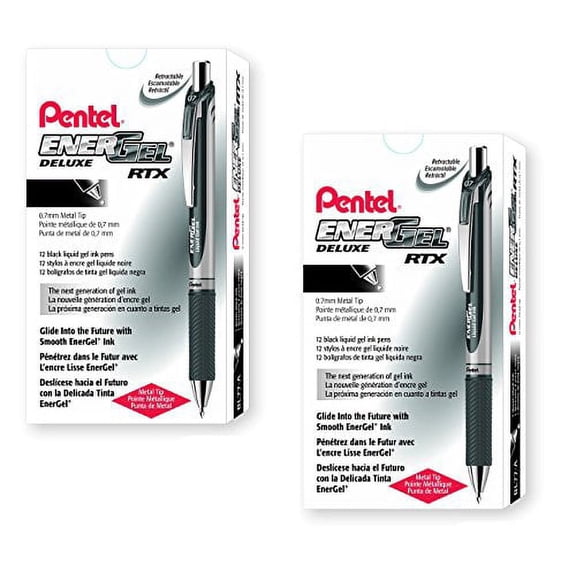 Pentel EnerGel Deluxe RTX Retractable Liquid Gel Pen, Med Black 2DOZEN (BLN77-A)