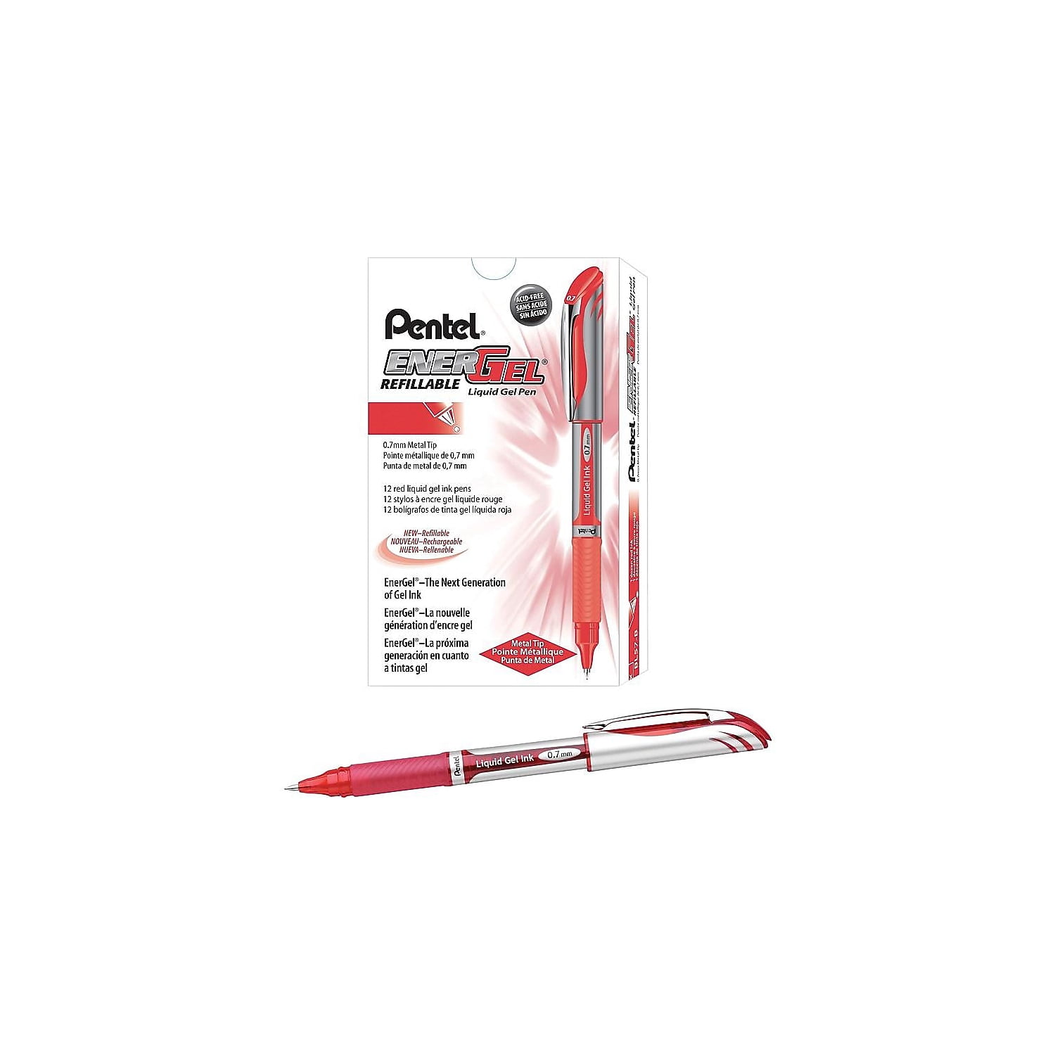 Pentel EnerGel Deluxe jel Pens Medium Point Red  Dozen (BL57-B) 616275