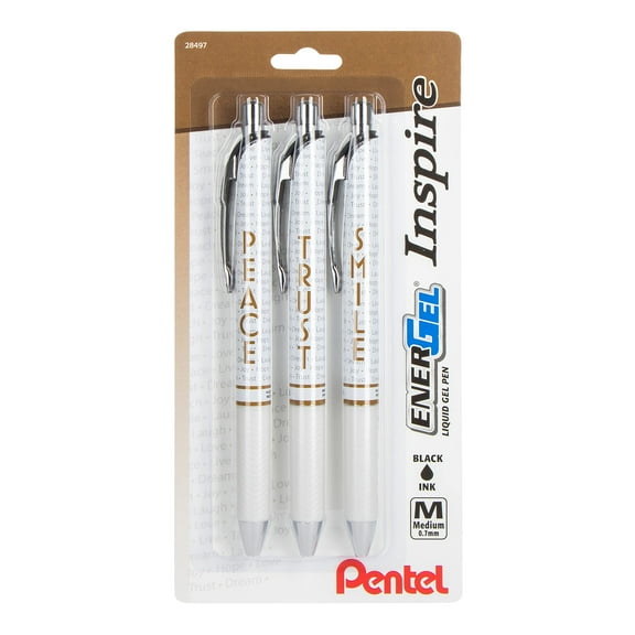 EnerGel Inspire Refillable Gel Pen, 0.7mm, Black Ink 3-pk (Peace, Trust, Smile)